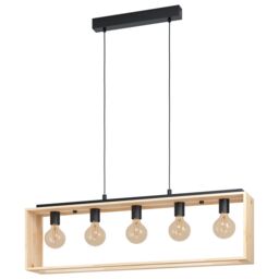 Loops Hanging Ceiling Pendant Light Black & Natural Wood 5x 40W E27 Kitchen Island
