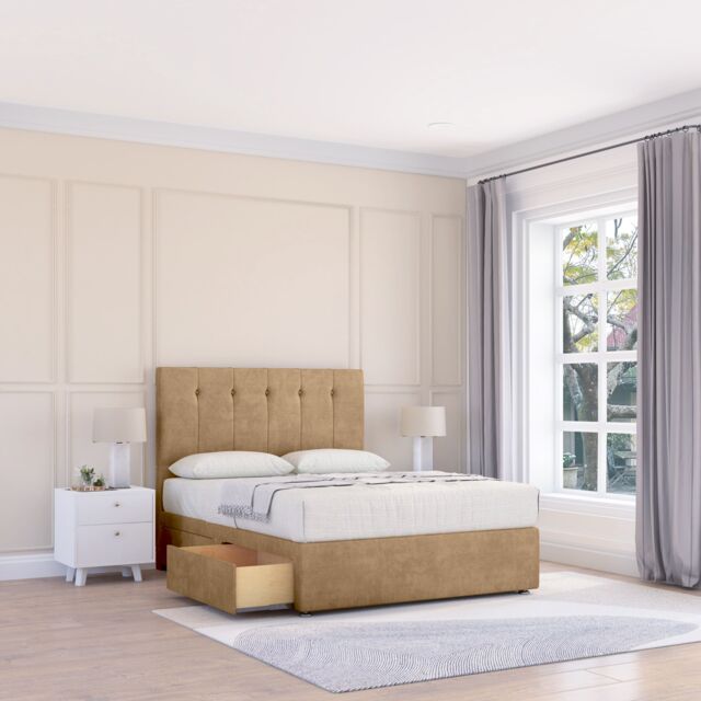 "Sloomy Highbury Divan Bed Base 4 Drawers & 26"" Struts Headboard in Light Brown - Size: Super King" - image 1