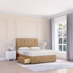 "Sloomy Highbury Divan Bed Base 4 Drawers & 26"" Struts Headboard in Light Brown - Size: Super King"