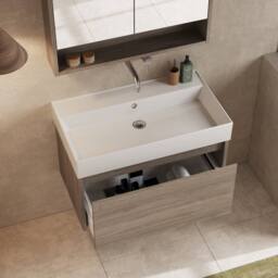Banyetti Mino 800mm Wall Hung Vanity Unit with Veneto 0TH Basin-Nebraska Oak in Dark Brown - thumbnail 4