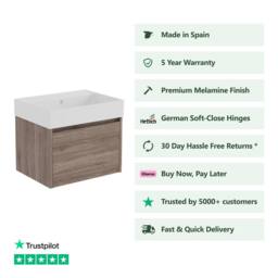Banyetti Mino 800mm Wall Hung Vanity Unit with Veneto 0TH Basin-Nebraska Oak in Dark Brown - thumbnail 2