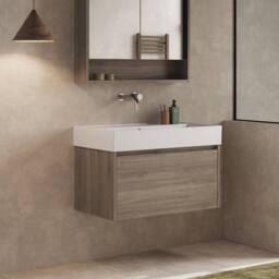 Banyetti Mino 800mm Wall Hung Vanity Unit with Veneto 0TH Basin-Nebraska Oak in Dark Brown - thumbnail 3