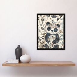 "Artery8 Cute Smiling Baby Panda in Wildflower Garden Framed Art Print in Beige - Size: W12"" x H16""" - thumbnail 4