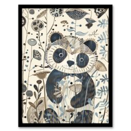 "Artery8 Cute Smiling Baby Panda in Wildflower Garden Framed Art Print in Beige - Size: W12"" x H16""" - thumbnail 1