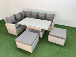 Fimous 8 Seat Garden Furniture Corner Sofa with Armchair 2 Big Footstools in Light Grey - thumbnail 1