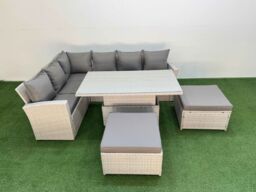 Fimous 8 Seat Garden Furniture Corner Sofa with Armchair 2 Big Footstools in Light Grey - thumbnail 2