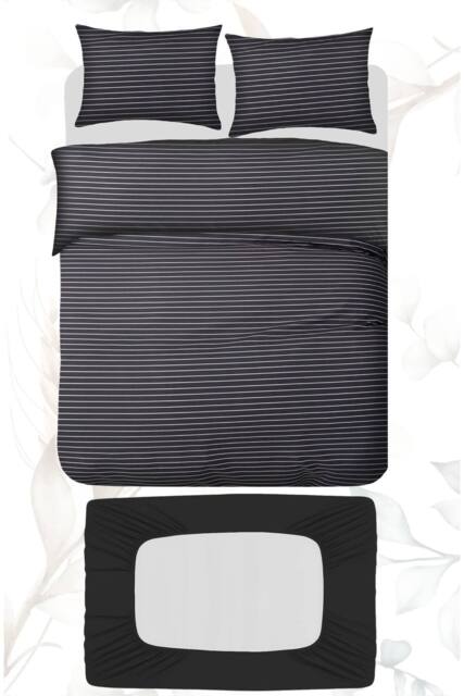 Grace Luxury 4 Piece Duvet Cover Set with Fitted Sheet in Charcoal - Size: Double - image 1