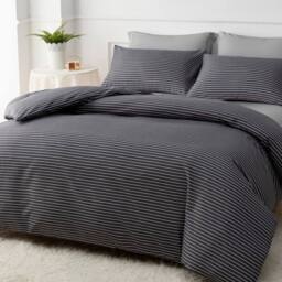 Grace Luxury 4 Piece Duvet Cover Set with Fitted Sheet in Charcoal - Size: Double - thumbnail 2
