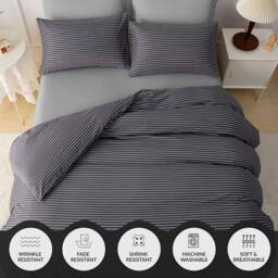 Grace Luxury 4 Piece Duvet Cover Set with Fitted Sheet in Charcoal - Size: Double - thumbnail 4