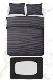 Grace Luxury 4 Piece Duvet Cover Set with Fitted Sheet in Charcoal - Size: Double - thumbnail 1