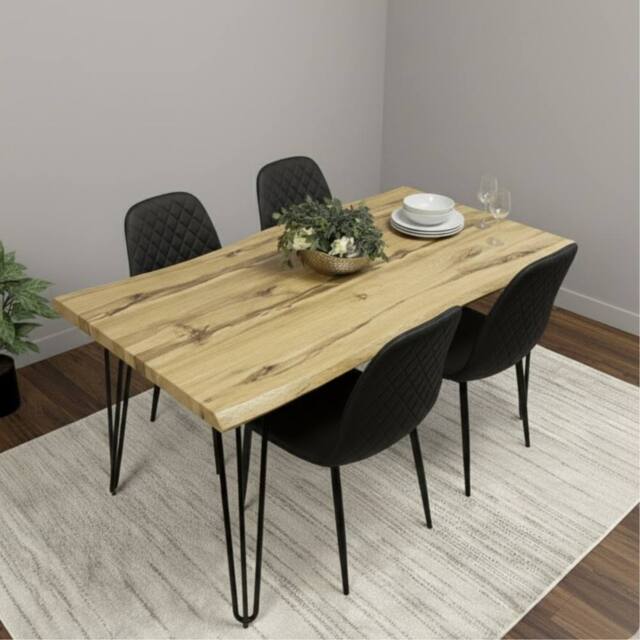 KOSY KOALA Dining Table Set With 4 Black Faux Leather Chairs in Brown - image 1