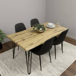 KOSY KOALA Dining Table Set With 4 Black Faux Leather Chairs in Brown - thumbnail 1
