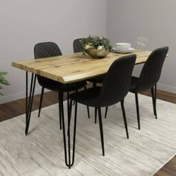 KOSY KOALA Dining Table Set With 4 Black Faux Leather Chairs in Brown - thumbnail 2