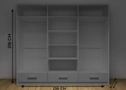 OLYMPIA FURNITURE Florence 256cm High Gloss Mirror Door Wardrobe With Hanging Rails, Shelves & Free LED Light in Grey - thumbnail 2