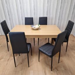 KOSY KOALA Oak Effect Dining Table Set With 6 Black Faux Leather Chairs Dining Room Furniture in Brown - thumbnail 9