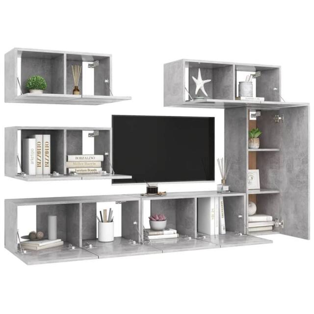 Berkfield Home Modern 6 Piece TV Cabinet Set Concrete Grey Engineered Wood - image 1