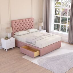 Sloomy Mayfair Plush Velvet Memory Foam Bed Set With 2 Drawers, Mattress & Headboard in Pink - Size: Double - thumbnail 2