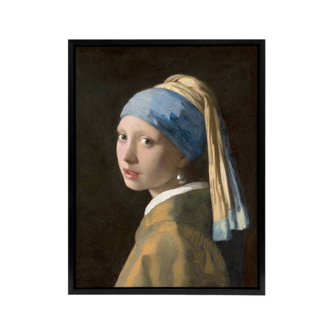"Artery8 Johannes Vermeer With A Pearl Earring Framed Canvas Wall Art Print - Size: W12"" x H16""" - image 1