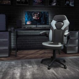 FWStyle Black & Grey Faux Leather Racer Style Deluxe Gaming Chair
