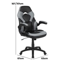 FWStyle Black & Grey Faux Leather Racer Style Deluxe Gaming Chair - thumbnail 5