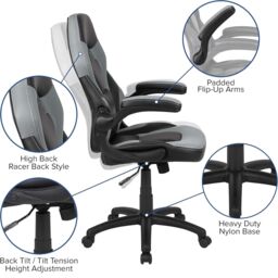 FWStyle Black & Grey Faux Leather Racer Style Deluxe Gaming Chair - thumbnail 2
