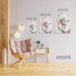 "Artery8 Pine Bunting & Plum Tree Japanese Canvas Wall Art Print Kashu - Size: W18"" x H24""" - thumbnail 4