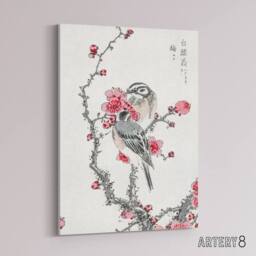 "Artery8 Pine Bunting & Plum Tree Japanese Canvas Wall Art Print Kashu - Size: W18"" x H24""" - thumbnail 2