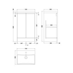 Balterley Mavesyn Contemporary 2 Door Vanity Basin Unit, Satin White, 500mm in White - thumbnail 5