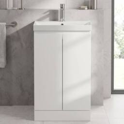 Balterley Mavesyn Contemporary 2 Door Vanity Basin Unit, Satin White, 500mm in White - thumbnail 3