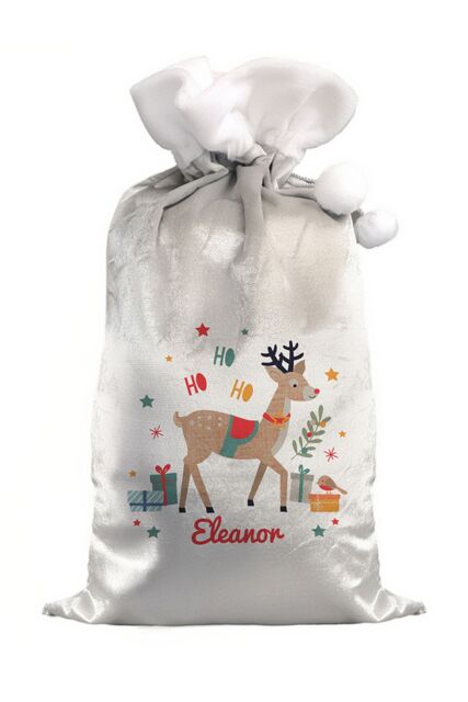 Personalised Memento Company Personalised Reindeer Christmas Sack in Grey - image 1