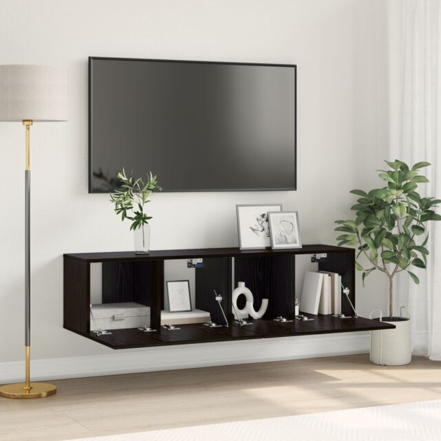 Berkfield Home TV Cabinet Set Black Oak Engineered wood Small TV Cabinet - image 1