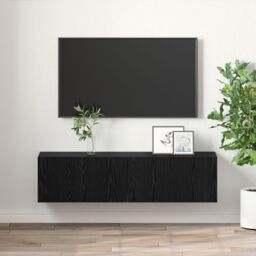 Berkfield Home TV Cabinet Set Black Oak Engineered wood Small TV Cabinet - thumbnail 4