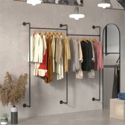 Nordara Rustic Wooden Wall Mount Clothes Rail Storage Unit Black - Size: 700mm - thumbnail 3