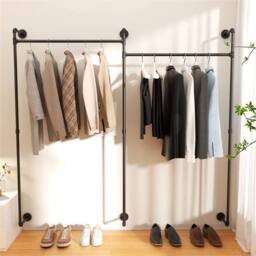 Nordara Rustic Wooden Wall Mount Clothes Rail Storage Unit Black - Size: 700mm - thumbnail 1