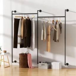 Nordara Rustic Wooden Wall Mount Clothes Rail Storage Unit Black - Size: 700mm - thumbnail 4