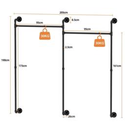 Nordara Rustic Wooden Wall Mount Clothes Rail Storage Unit Black - Size: 700mm - thumbnail 2