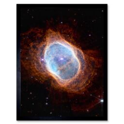 "Artery8 Wall Art Print NASA James Webb Space Telescope Dying Star Southern Ring Nebula NGC 3132 Nircam Image Art Framed in Orange - Size: W12"" x H16""" - thumbnail 1