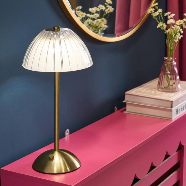 OHS Ribbed Dome Bedside Lamp LED Rechargeable Cordless Night Light in Clear - image 1