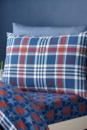 Catherine Lansfield 'Stars & Check' Reversible Duvet Cover Set in Blue - Size: Double - thumbnail 3