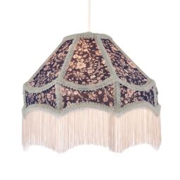 Happy Homewares Classic Handmade Victorian Empire Lamp Shade in Soft Cotton with Tassels in Midnight - Size: 12 inches - thumbnail 2