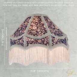 Happy Homewares Classic Handmade Victorian Empire Lamp Shade in Soft Cotton with Tassels in Midnight - Size: 12 inches - thumbnail 7