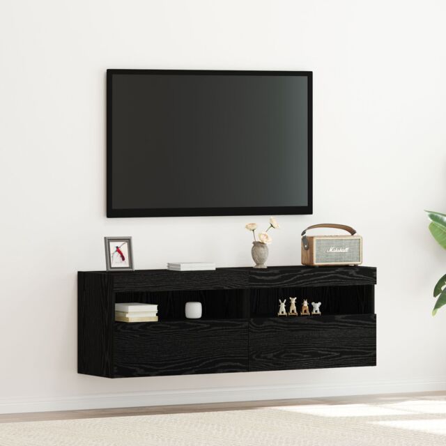 Berkfield Home TV Wall Cabinets with LED Lights 2 pcs Black Oak 60x30x40 cm - Size: 60 x 30 x 40 cm - image 1