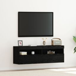 Berkfield Home TV Wall Cabinets with LED Lights 2 pcs Black Oak 60x30x40 cm - Size: 60 x 30 x 40 cm - thumbnail 1