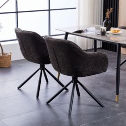 FURNITURE ONE Padded Dining Chair Set of 2, Task Chair 180 Degrees Rotate with Metal Frame in Grey - Size: 2 Seater - thumbnail 2