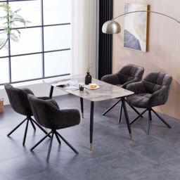 FURNITURE ONE Padded Dining Chair Set of 2, Task Chair 180 Degrees Rotate with Metal Frame in Grey - Size: 2 Seater - thumbnail 3