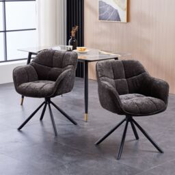 FURNITURE ONE Padded Dining Chair Set of 2, Task Chair 180 Degrees Rotate with Metal Frame in Grey - Size: 2 Seater