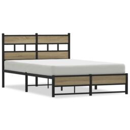 Berkfield Home Metal Bed Frame without Mattress Sonoma Oak 120x200 cm in Brown - Size: Small Double - thumbnail 2