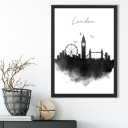 ARTZE London Watercolour Skyline City Framed Print SIZE: A2 with Black Frame - Size: A4 - thumbnail 2