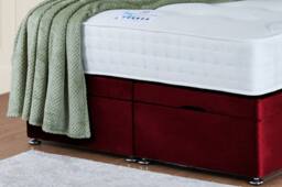 UK Bed Furniture Victoria End Lift Divan Ottoman Bed with 54 Inch Headboard in Maroon - Size: Double - thumbnail 4