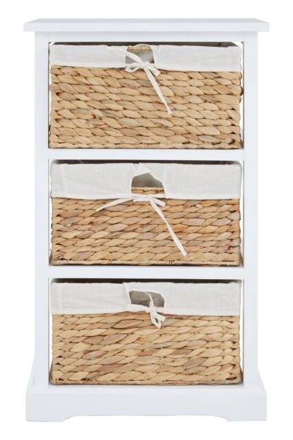 Orsina Stylish 3 Seagrass Drawer Chest, Modern Chest Of Drawers For Livingroom, Sleek Minimalist Chest For Lounge in White - image 1